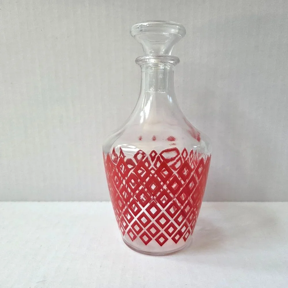 Red Diamond Geometric Liquor Decanter Glass Bottle & Stopper France MCM